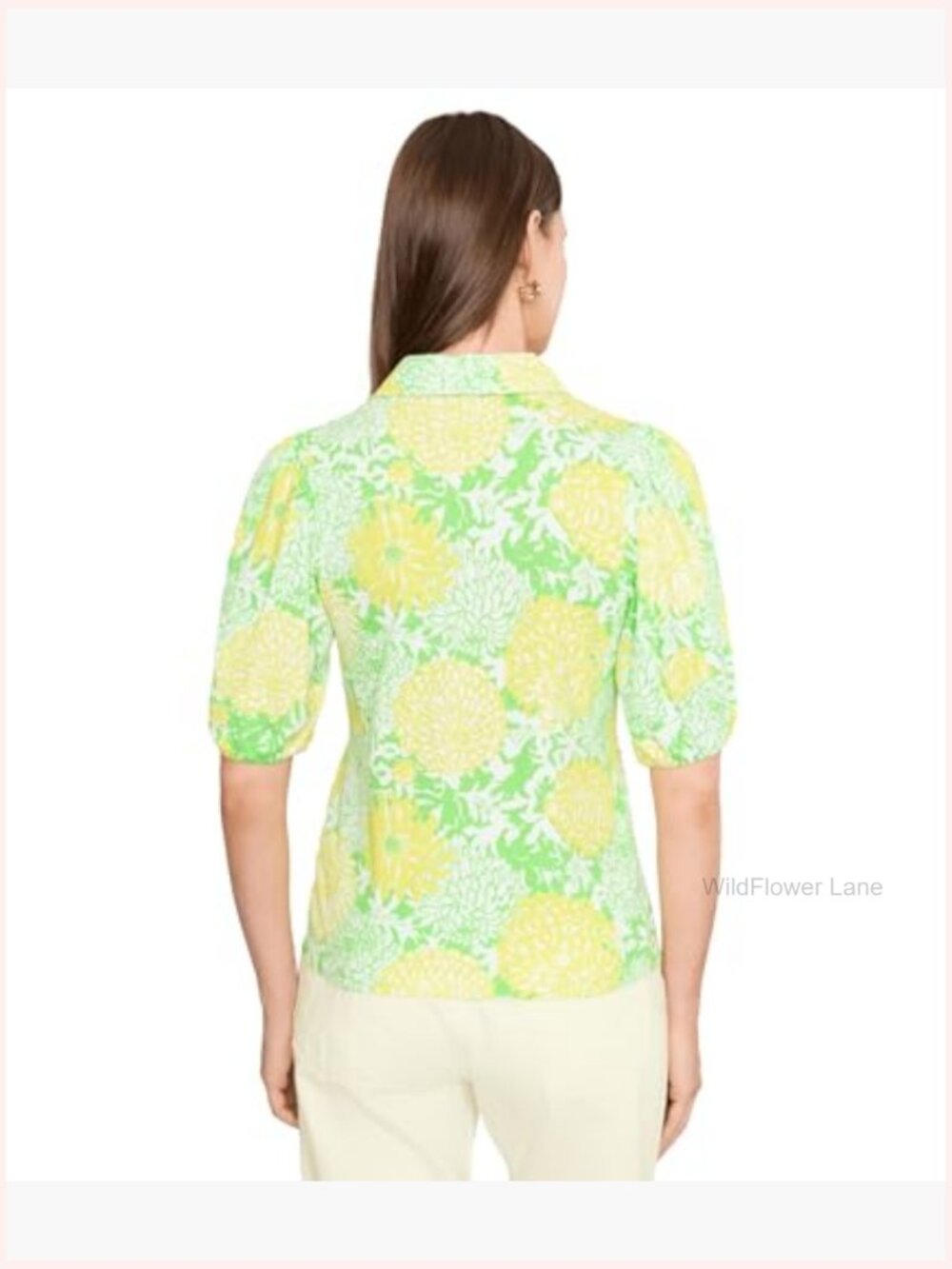 Cotton Knit Blouse with Collar and Short Puffed Sleeves - Picture 4 of 5